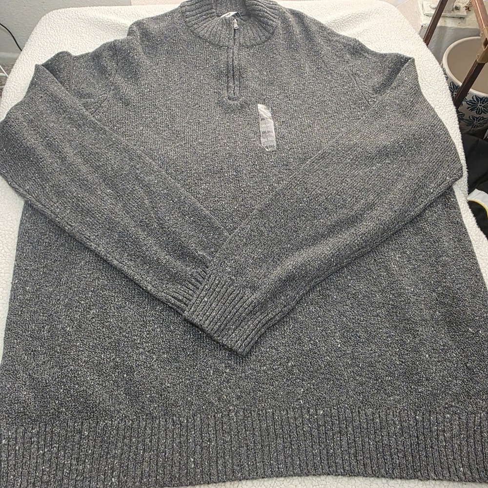 Sonoma Mens 1/4 Zip Sweater Gray Mock Neck Ribbed Pullover 3XLT Big & Tall